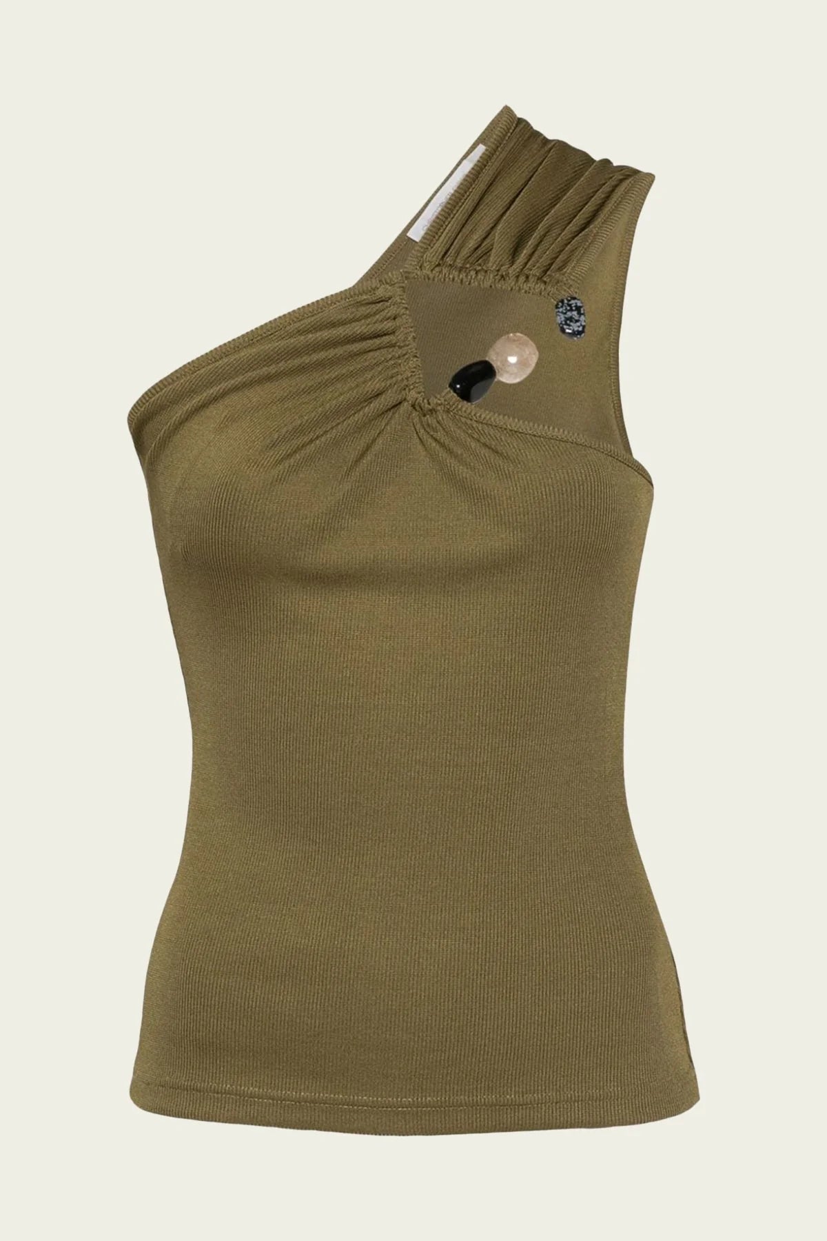 Tri Crystal Stone Shoulder Tank - Olive