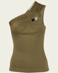 Tri Crystal Stone Shoulder Tank - Olive