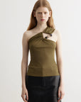 Tri Crystal Stone Shoulder Tank - Olive