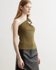 Tri Crystal Stone Shoulder Tank - Olive