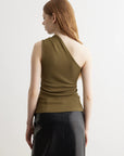 Tri Crystal Stone Shoulder Tank - Olive